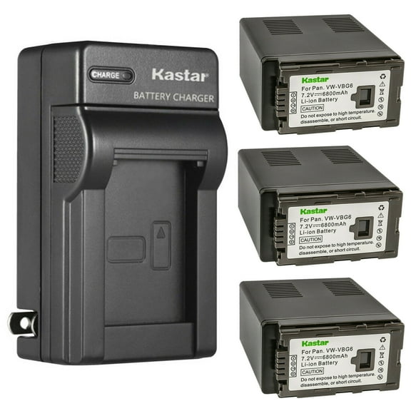 Kastar 3-Pack Battery and AC Wall Charger Replacement for Panasonic AG-AC7, AG-AF100, AG-AC130, AG-AC160, AG-HMC40, AGHMC80, AG-HMC155, AG-HMR10, AG-HMR10A, AG-HMR10E, AG-HMR10P, AG-HSC1U Video Camera