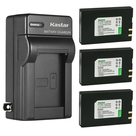 Kastar 3-Pack Battery and AC Wall Charger Replacement for Samsung IA-BP80W, IA-BP80WA Battery, Samsung SC-DX205, VP-D381, VP-D382, VP-D382H, VP-D383, VP-D384, VP-D385, VP-D391, VP-D3910, VP-D392