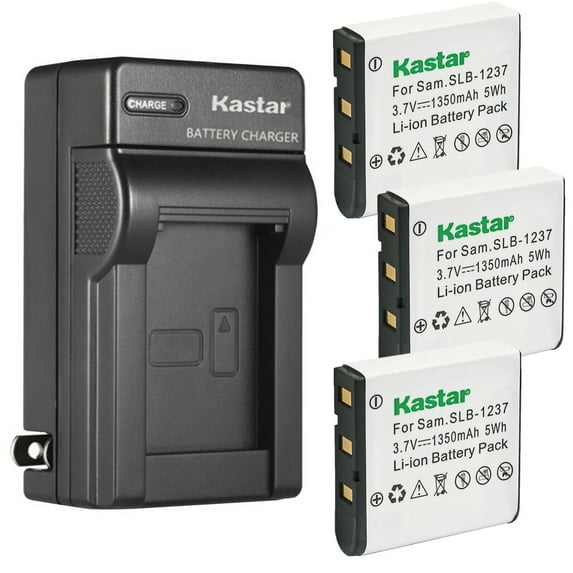 Kastar 3-Pack Battery and AC Wall Charger Replacement for Samsung SLB-1237 SLB1237 Battery, Samsung Digimax L55, Digimax L55W, Digimax L85 Digital Cameras