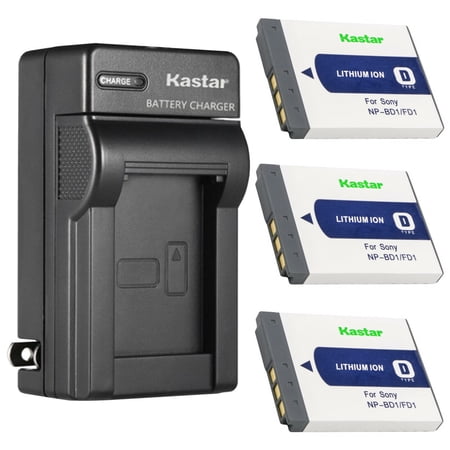 Kastar 3-Pack Battery and AC Wall Charger Replacement for Sony NP-BD1 Battery, Sony BC-CSD BC-CS3 Charger, Sony Cyber-shot DSC-T75, Cyber-shot DSC-T77, Cyber-shot DSC-T90, Cyber-shot DSC-T200 Cameras