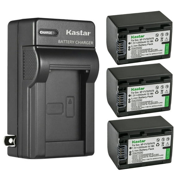 Kastar 3-Pack Battery and AC Wall Charger Replacement for Sony PXW-X70, DCR-PJ5, DCR-SR10, DCR-SR15, DCR-SR20, DCR-SR21, DCR-SR58, DCR-SR68, DCR-SR73, DCR-SR78, DCR-SR83, DCR-SR88, DCR-SX15, DCR-SX20