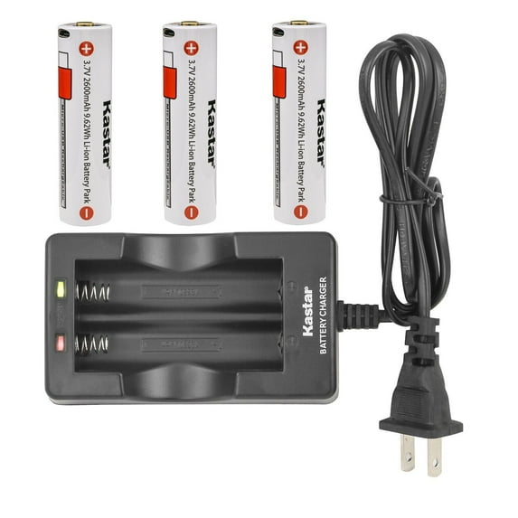 Kastar 3-Pack Battery and AC Wall Charger Replacement for Stinger 2020, ProTac HL 5-X USB, PolyTac 90 X USB, Right Angle Light, PolyTac X USB, ProTac 90 X USB, ProTac HL USB