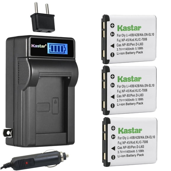 Kastar 3-Pack Battery and LCD AC Charger Compatible with Agfa Agfaphoto Optima 100 102 103 104 3, Optima 830 UW, 830UW Aldi Traveler IS-12, IS12, SW-12, SW12, Touch one, UW-8, UW8