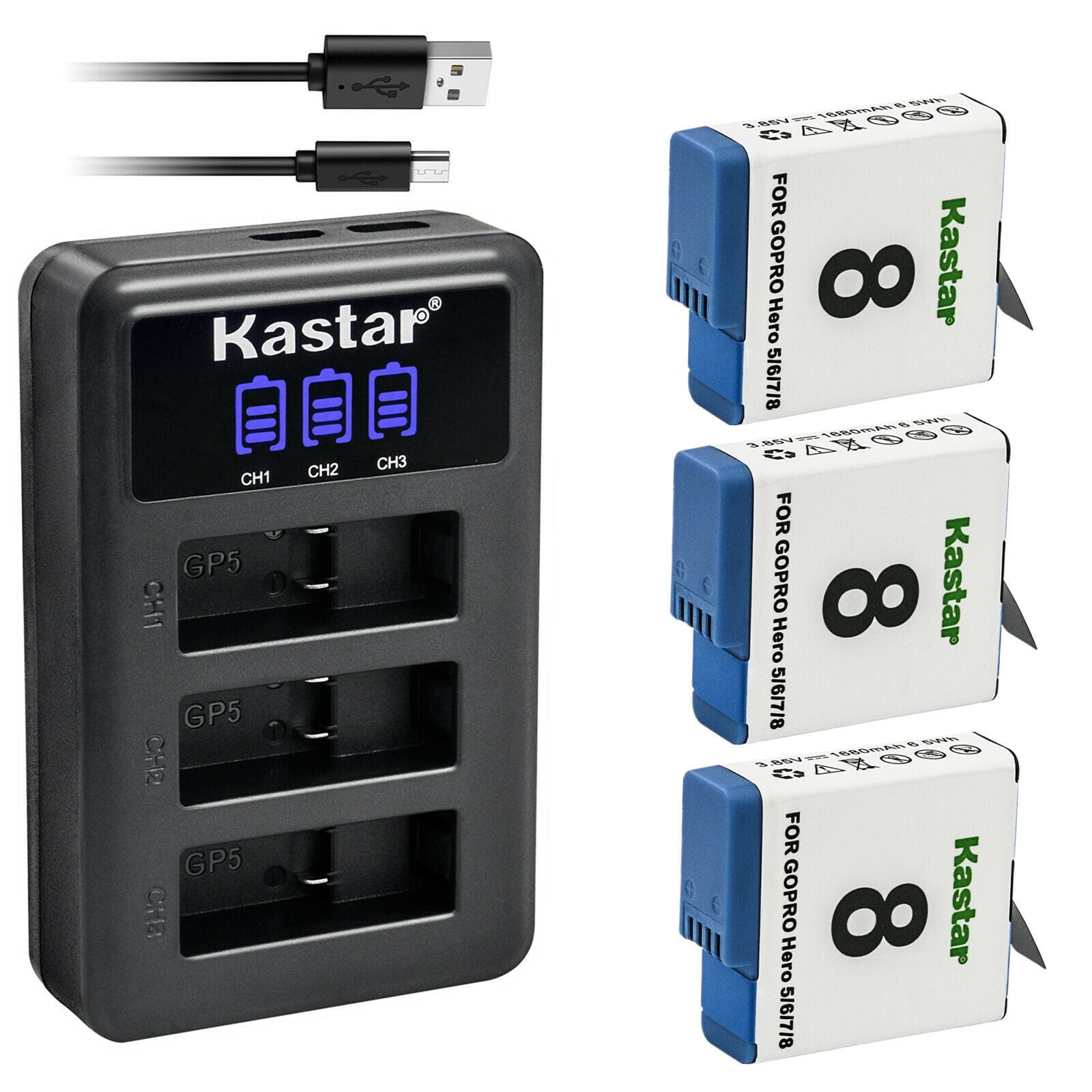 Wasabi Power 4-Pack Battery & Dual Charger For GoPro Hero 8, 7, 6, 5 Black - 1220mAh