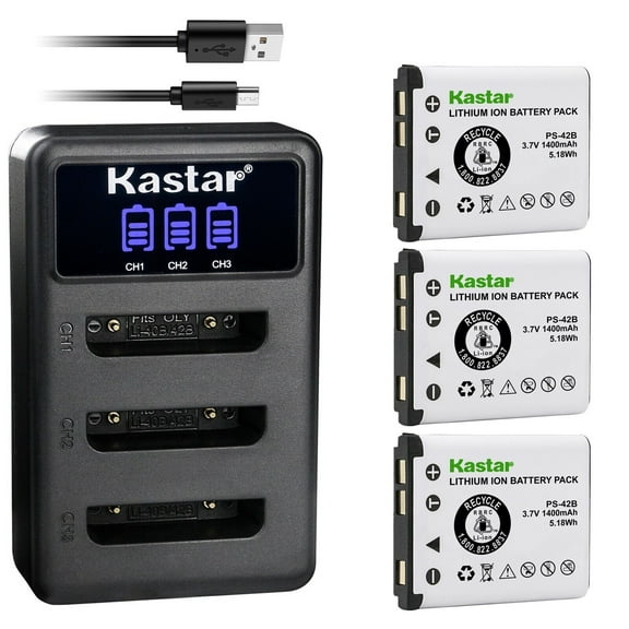 Kastar 3 Pack Battery and LCD Triple USB Charger Compatible with Panasonic N4FUYYYY0018 N4FUYYYY0019 N4FUYYYY0046 N4FUYYYY0047 Battery, Panasonic KX-TCA285 KX-TCA385 KX-UDT121 KX-UDT131 Handset