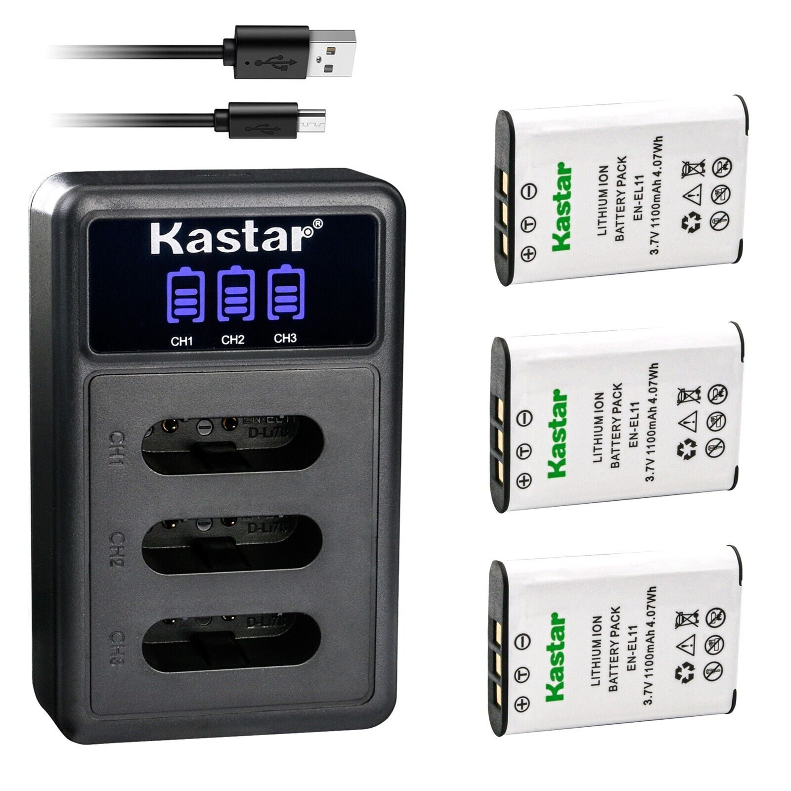 W80 Triplex Kastar 3 Pack Battery and LCD Triple USB Charger Compatible with Pentax ...