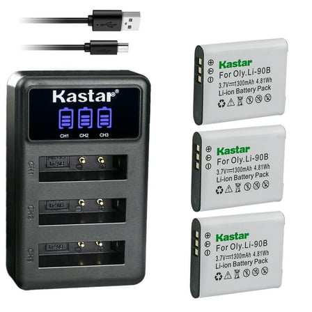 Kastar 3 Pack Battery and LCD Triple USB Charger Compatible with Ricoh DB-110 Battery, Ricoh GR III Digital Camera, Ricoh WG-6 Digital Camera, Ricoh G900 Digital Camera