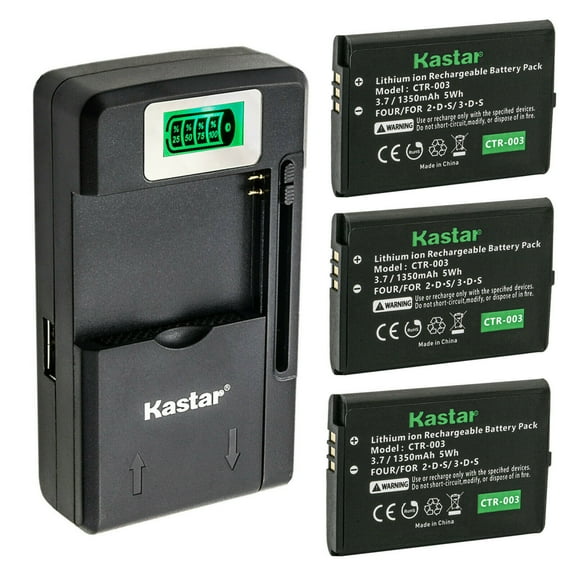 Kastar 3-Pack Battery and LCD USB Charger Compatible with Nintendo 3DS CTR-003 Rechargeable Battery, Nintendo 2DS Game Console, Nintendo 3DS Game Console, Nin 3DS Game Console CTR003