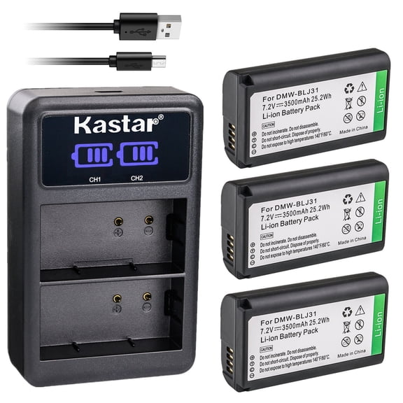 Kastar 3-Pack Battery and LED2 USB Charger Compatible with Panasonic DMW-BLJ31, DMW-BLJ31e Battery, Panasonic LUMIX S1, LUMIX S1R, LUMIX S1H, DMW-BGS1R, LUMIX S Series Full-Frame Mirrorless Cameras