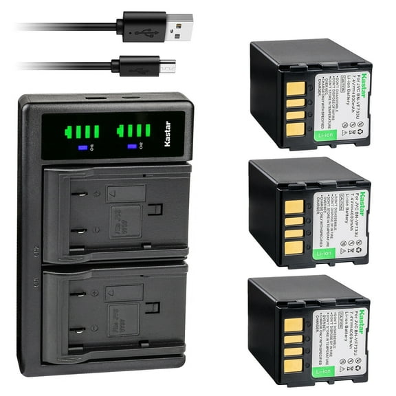 Kastar 3-Pack Battery + LTD2 Dual USB Charger Compatible with JVC GZ-MG21EX GZ-MG21EY GZ-MG21ZEZ GZ-MG21U GZ-MG21US GZ-MG22 GZ-MG22AG GZ-MG22AS GZ-MG22ER GZ-MG24 GZ-MG24AA GZ-MG24E GZ-MG24EG GZ-MG24EK