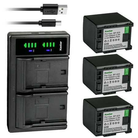 Kastar 3-Pack Battery and LTD2 USB Charger Compatible with Canon BP-820 Battery, Canon XA45, XA50, XA55, VIXIA HF G21, VIXIA HF G30, VIXIA HF G40, VIXIA HF G50 UHD 4K, VIXIA HF G60, VIXIA GX10 Cameras