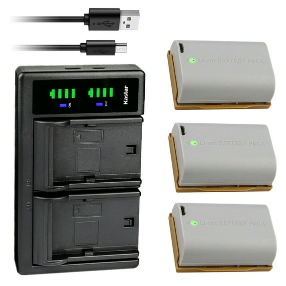 Kastar 3-Pack Battery and LTD2 USB Charger Compatible with Canon LP-E6, LP-E6N, LP-E6NH Battery, Canon LC-E6, LC-E6E Charger, Canon BG-E6, BG-E9, BG-E11, BG-E13, BG-E14, BG-E16, BG-E20, BG-E21, BG-E22