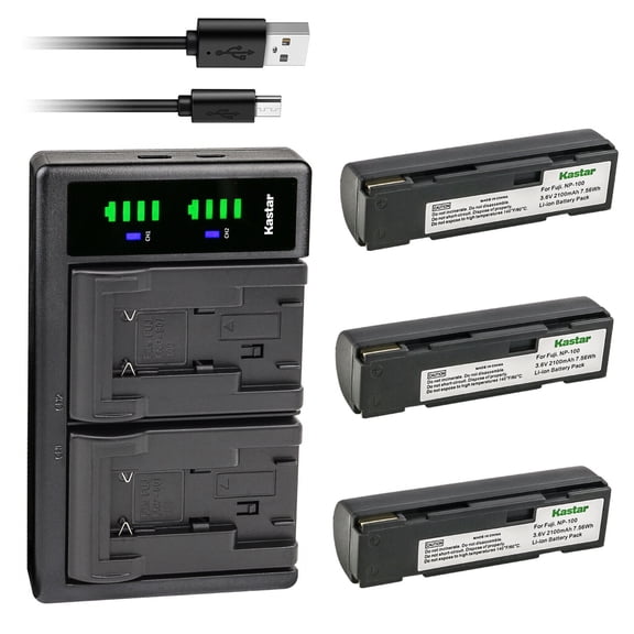 Kastar 3-Pack Battery and LTD2 USB Charger Compatible with Fujifilm NP-100 NP100 FNP100 Batttery, JVC BN-V101 BN-V101E DDNP-100 Battery, NP-100 Battery