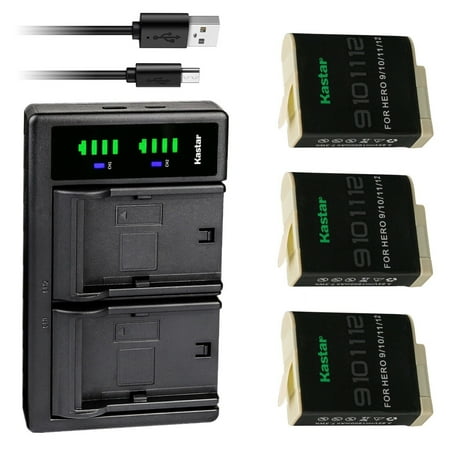 Kastar 3-Pack Battery and LTD2 USB Charger Compatible with GoPro HERO12 HERO 12 Black Action, GoPro HERO11 HERO10 HERO9 Camera, GoPro ADDBD-212 ADBAT-001 ADDBD-001 Battery