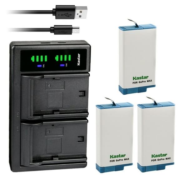 Kastar 3-Pack Battery and LTD2 USB Charger Compatible with GoPro Max, GoPro Max SPCC1B, ACDBD-001 ACBAT-001 ACCBAT-001, CHDHZ-201 CHDHZ201 Battery, GoPro MAX 360 Waterproof Degree 5.6K Action Camera