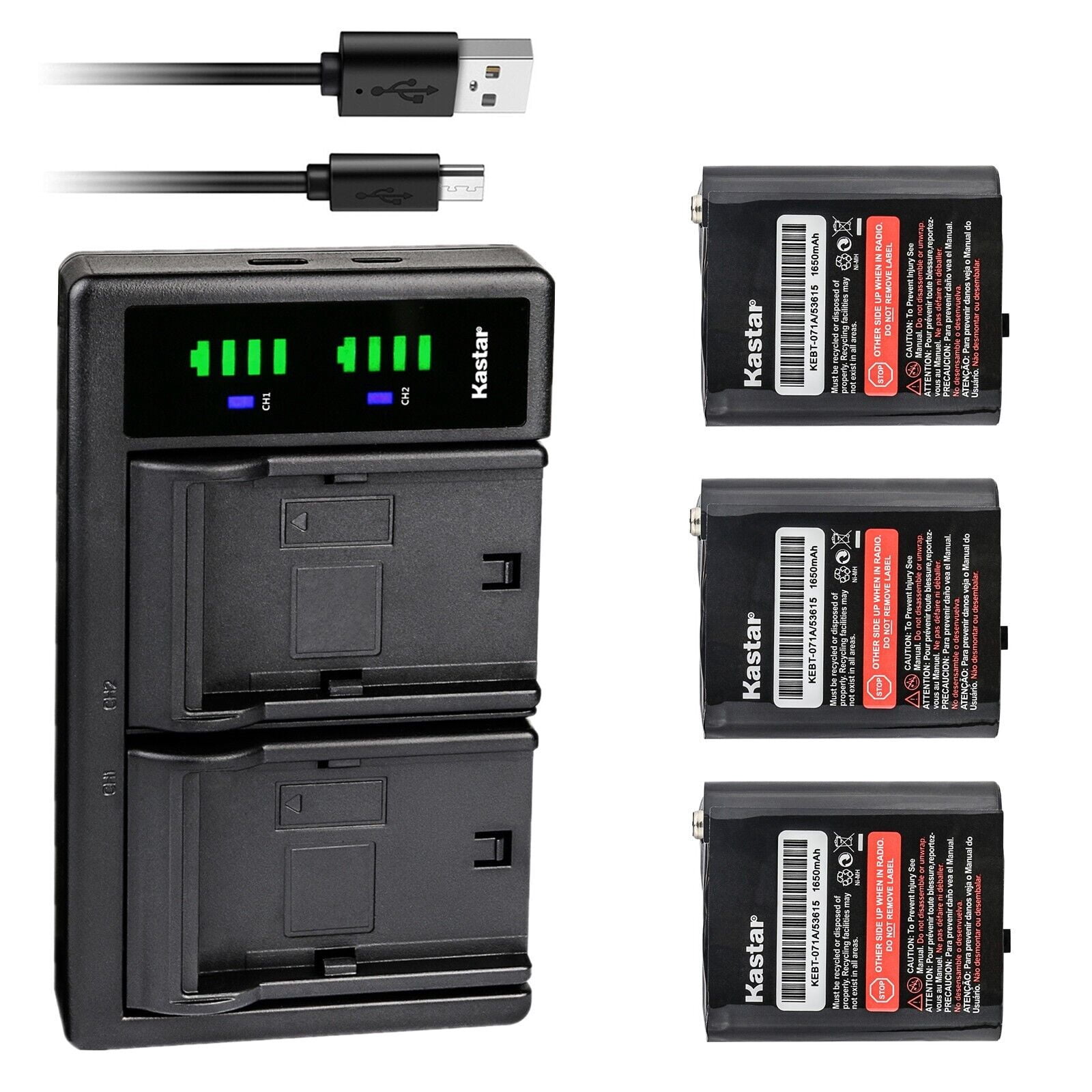 Kastar 3-Pack Battery and LTD2 USB Charger Compatible with Motorola TalkAbout T6000, TalkAbout T6500, TalkAbout T6500R, TalkAbout T8500, TalkAbout T9500 Two-Way Radio Walkie Talkies