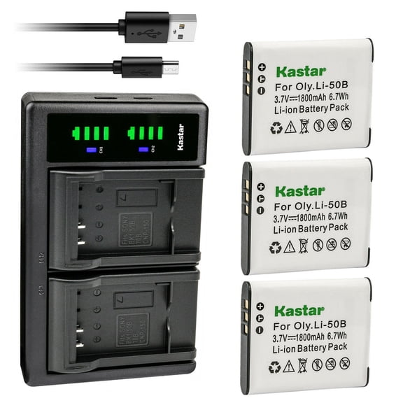 Kastar 3-Pack Battery and LTD2 USB Charger Compatible with Olympus Li-50B Panasonic VW-VBX090 Pentax D-Li92 Battery, Olympus Li-50C Panasonic VW-VBX090 Pentax D-BC92 Charger