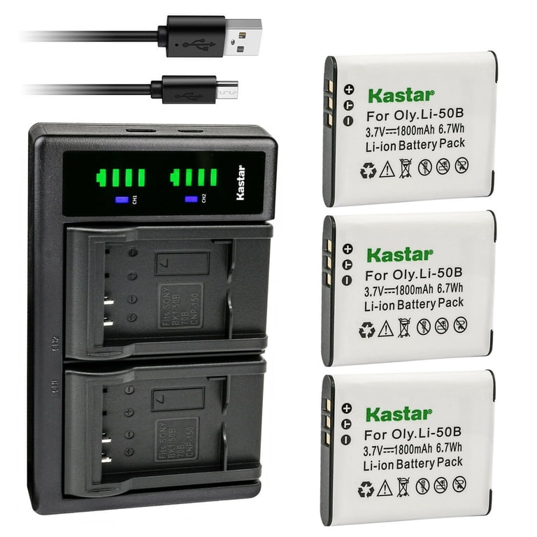 Kastar 2-Pack Battery & LCD Triple USB Charger For Olympus, Panasonic, Pentax Cameras - Compatible With Many Models
