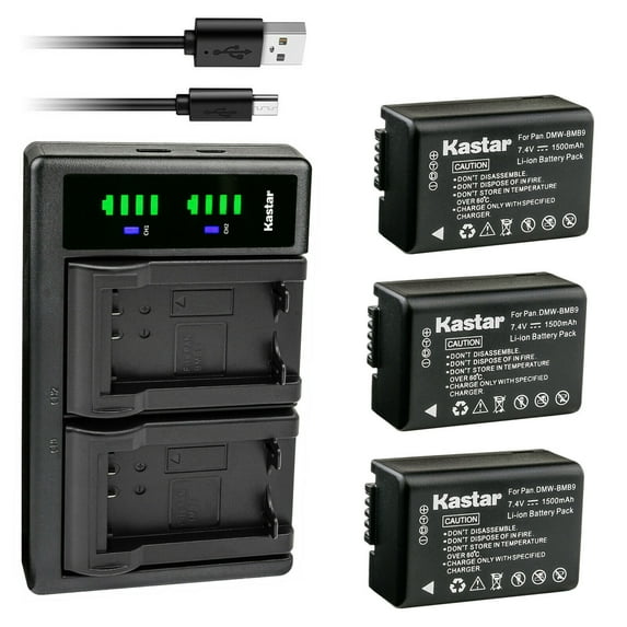 Kastar 3-Pack Battery and LTD2 USB Charger Compatible with Panasonic DMW-BMB9, DMW-BMB9E, DMW-BMB9PP Battery, Panasonic DE-A83 DE-A83B DE-A83BA, DE-A84 DE-A84B Charger