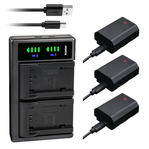 Kastar 3-Pack Battery and LTD2 USB Charger Compatible with Sony Alpha 7R V Mirrorless Camera, FX3, FX30 Digital Cinema Camera, FX30 Super 35 Camera, Alpha 9 α9, Alpha A9 / ILCE-9, Alpha A 9 Camera