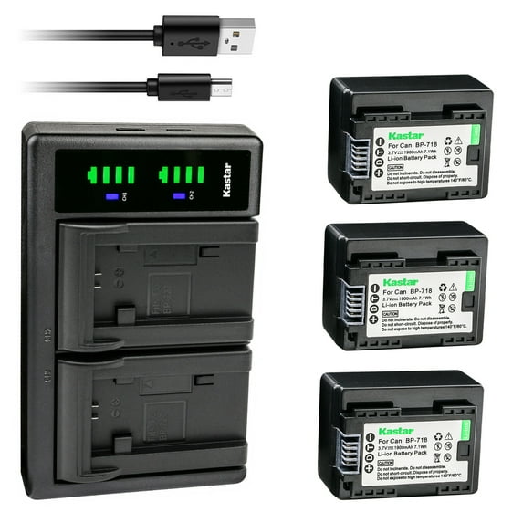 Kastar 3-Pack Battery and LTD2 USB Charger Replacement for Canon LEGRIA HF M86 HFM86, LEGRIA HF M88 HFM88, LEGRIA HF M306 HFM306, LEGRIA HF M406 HFM406, LEGRIA HF M506 HFM506, LEGRIA HF M606 HFM606