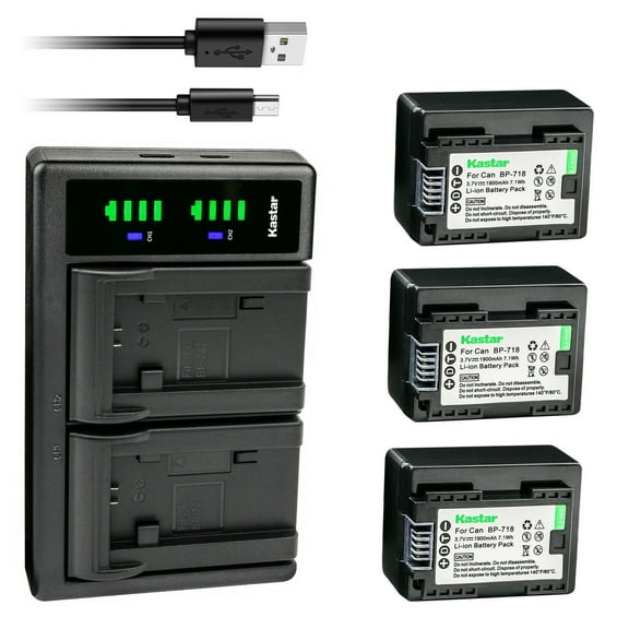 Kastar 3-Pack Battery and LTD2 USB Charger Replacement for Canon VIXIA HF R50 HFR50, VIXIA HF R52 HFR52, VIXIA HF R60 HFR60, VIXIA HF R62 HFR62, VIXIA HF R70 HFR70, VIXIA HF R72 HFR72