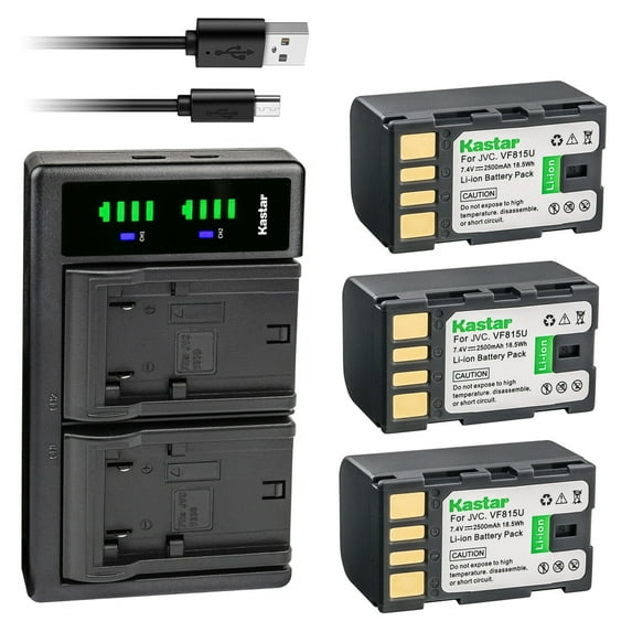 Kastar 3-Pack Battery and LTD2 USB Charger Replacement for JVC BN-VF808 BN-VF808U BN-VF815 BN-VF815U BN-VF915 BN-VF915U BN-VF823 BN-VF823U BN-VF923U, GZ-MS95 GZ-MS95SEU GZ-X900 GZ-X900EK GZ-X900U