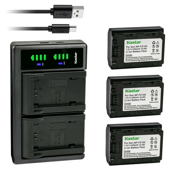 Kastar 3-Pack Battery and LTD2 USB Charger Replacement for Sony NP-FZ100 FZ100 Battery, Sony BC-QZ1, NPA-MQZ1K Charger, Sony a6600 Alpha A7 Alpha A9 Alpha 1 Mirrorless Camera, Sony Camera Grip VG-C3EM