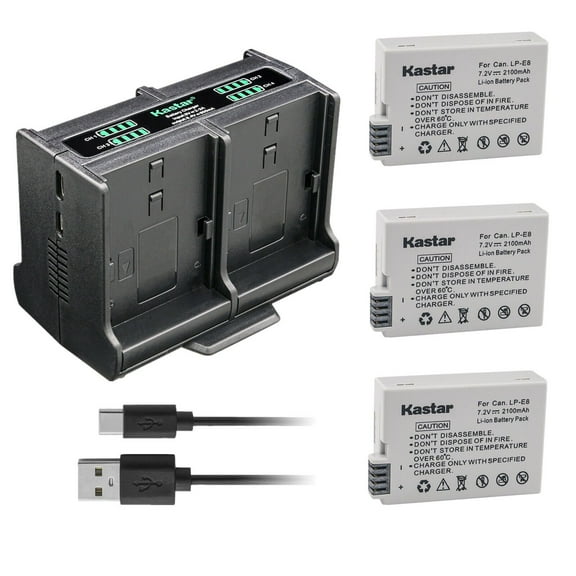Kastar 3-Pack Battery and Quadruple Charger Compatible with Canon EOS Rebel T2i, EOS Rebel T3i, EOS Rebel T4i, EOS Rebel T5i, EOS 550D, EOS 600D, EOS 650D, EOS 700D, EOS Kiss X4 Kiss X5 Kiss X6 Camera