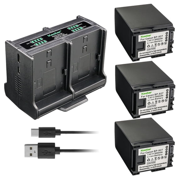 Kastar 3-Pack Battery and Quadruple Charger Compatible with Canon VIXIA HF S200 HFS200, VIXIA HF10, VIXIA HF11, VIXIA HF20, VIXIA HF21, VIXIA HF100, VIXIA HF200, VIXIA HG30, VIXIA HG20 Camera