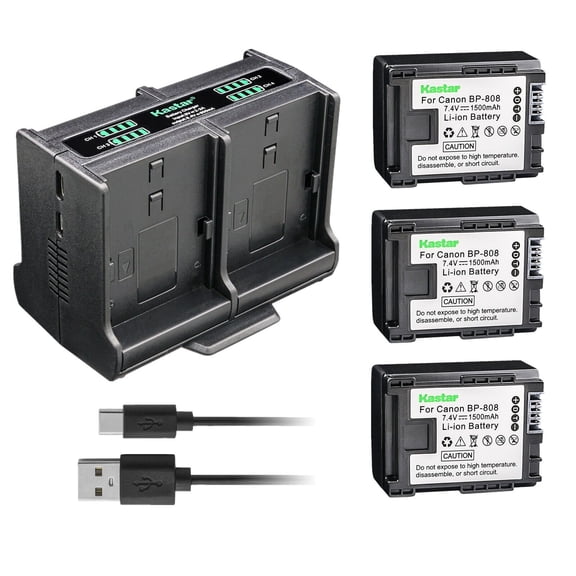 Kastar 3-Pack Battery and Quadruple Charger Compatible with Canon VIXIA HF M40, VIXIA HF M41, VIXIA HF M46, VIXIA HF M400, VIXIA HF M406, VIXIA HF S10, VIXIA HF S11, VIXIA HF S20, VIXIA HF S21 Camera