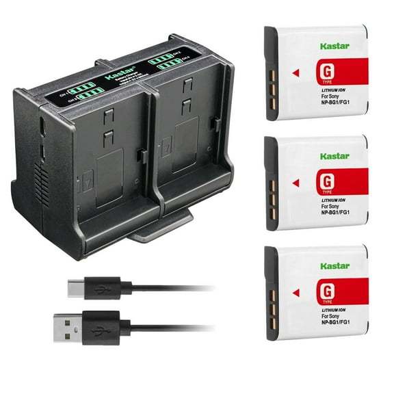 Kastar 3-Pack Battery and Quadruple Charger Compatible with Sony DSC-H3, DSC-H7, DSC-H9, DSC-H10, DSC-H20, DSC-H50, DSC-H55, DSC-H70, DSC-H90, DSC-HX5, DSC-HX5V, DSC-HX7, DSC-HX7V Camera