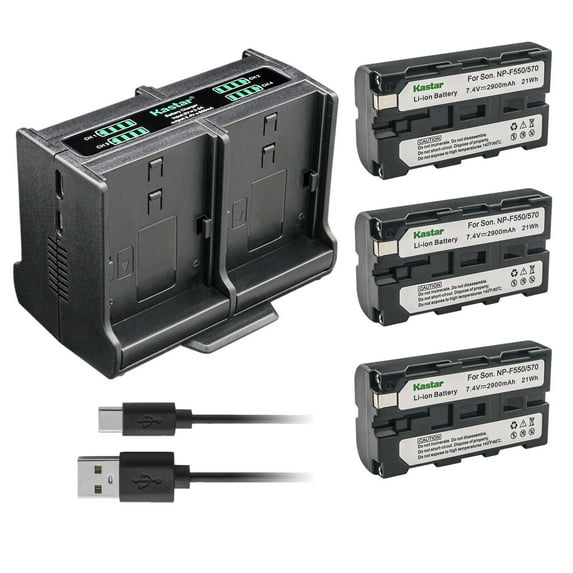 Kastar 3-Pack Battery and Quadruple Charger Compatible with Sony DCR-TV900 DCR-VX2001 DCR-VX2100 DCR-VX2100E DCR-VX700 DCR-VX9 DCR-VX9000 DSR-DU1 DSR-200 DSR-PD100 DSR-PD150 DSR-PD170 DSR-PD190 Camera