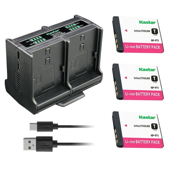 Kastar 3-Pack Battery and Quadruple Charger Compatible with Sony NP-FT1, Type T Battery, C-CS3 BC-TR1 Charger, Sony Cyber-shot DSC-L1 DSC-L1/B DSC-L1/L DSC-L1/LJ DSC-L1/R DSC-L1/S DSC-L1/W Camera