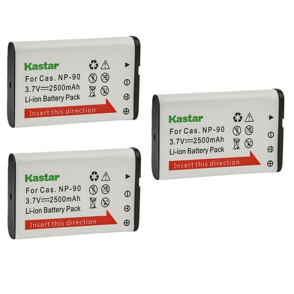 Kastar 3-Pack Battery Replacement for Casio NP-90 NP-90DBA Battery, BC-90L Charger, Casio Exilim EX-FH100 EX-FH100BK, Exilim EX-H10, Exilim EX-H15, Exilim EX-H20 EX-H20G EX-H20GBK EX-H20GSR Cameras