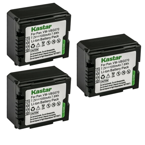 Kastar 3-Pack Battery Replacement for Panasonic HDC-MDH1, HDC-MDH1GK, HDC-SD1, HDC-SD1-S, HDC-SD3, HDC-SD5, HDC-SD5EG-K, HDC-SD5EG-S, HDC-SD5GC-K, HDC-SD5GK, HDC-SD5BNDL, HDC-SD7, HDC-SD8K, HDC-SD9
