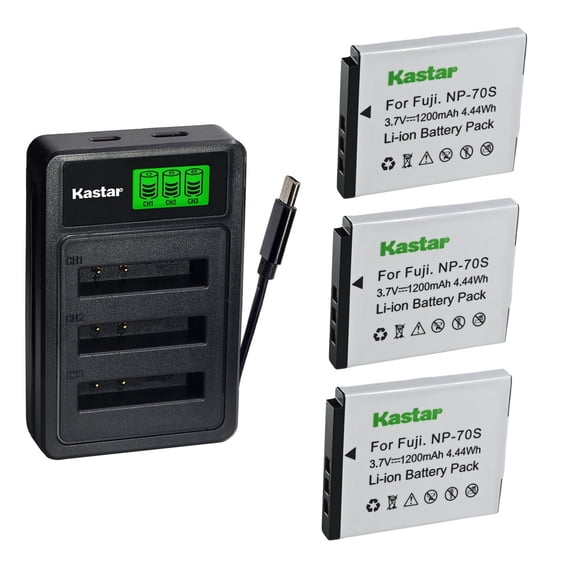 Kastar 3-Pack Battery with LZD3 USB Triple Charger Compatible with Fujifilm NP-70S Fujifilm Instax Mini 99 Camera