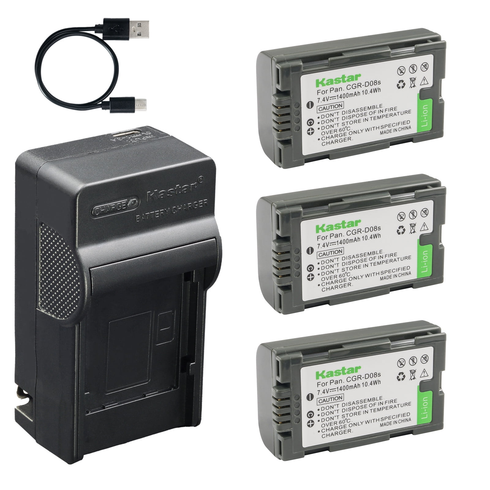 Dvc Battery Kastar 3-Pack CGA-D08 Battery AC & USB-C Charger Replacement for ...