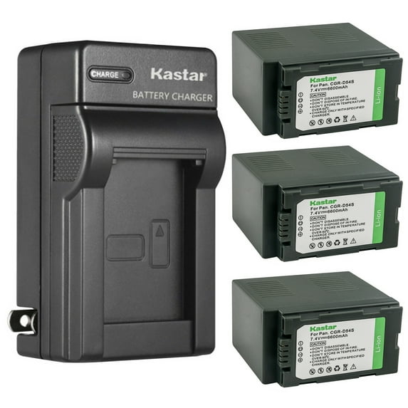 Kastar 3-Pack CGA-D54 Battery and AC Wall Charger Replacement for Panasonic CGP-D54, CGP-D54S, VW-VBD29 VW-VBD55, CGA-D54, CGA-D54S, CGA-D54SE, CGA-D54SE/1B, CGA-D54SE/1H, CGA-D54Pro, CGR-D54 Battery