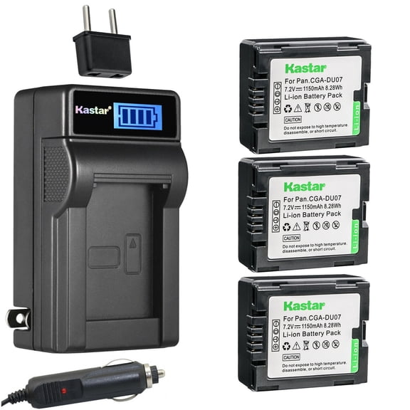 Kastar 3-Pack CGA-DU07 Battery and LCD AC Charger Compatible with Panasonic PV-GS34, PV-GS35, PV-GS36, PV-GS39, PV-GS50, PV-GS55, PV-GS59, PV-GS65, PV-GS70, PV-GS75, PV-GS80, PV-GS83, PV-GS85