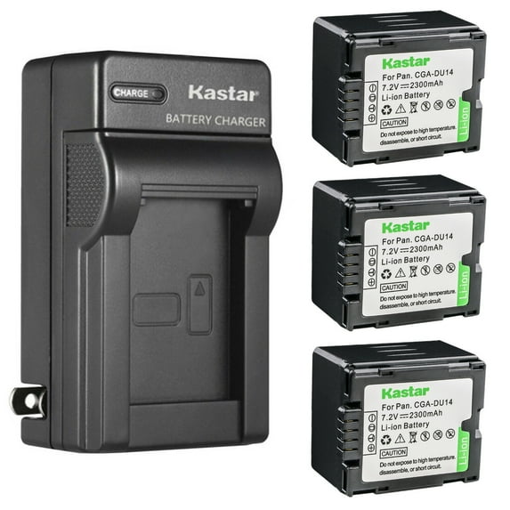 Kastar 3-Pack CGA-DU14 Battery and AC Wall Charger Replacement for Panasonic VDR-D105, VDR-D150, VDR-D158, VDR-D160, VDR-D200, VDR-D210, VDR-D220, VDR-D230, VDR-D250, VDR-D258, VDR-D300 Camera