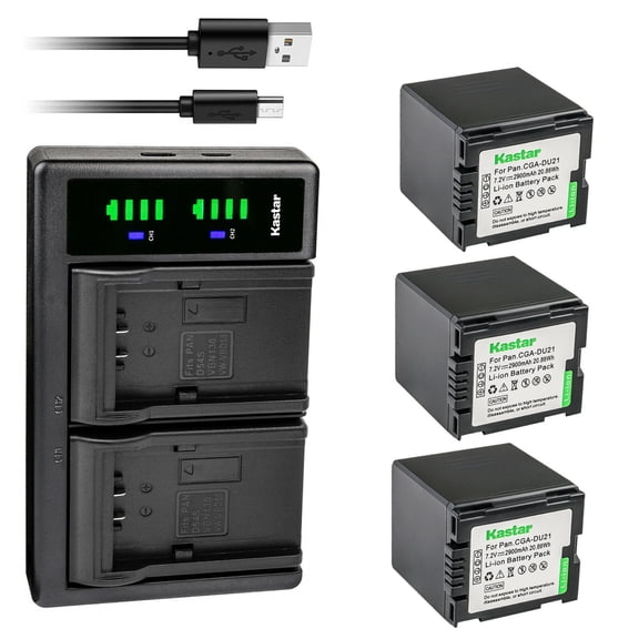 Kastar 3-Pack CGA-DU21 Battery and LTD2 USB Charger Compatible with Panasonic NV-GS70, NV-GS75, NV-GS78, NV-GS80, NV-GS85, NV-GS100, NV-GS120, NV-GS140, NV-GS150, NV-GS158, NV-GS180, NV-GS188 Camera