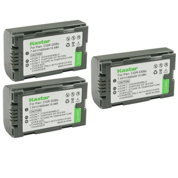Kastar 3-Pack CGR-D08 Battery Replacement for Panasonic NV-RX22EG, NV-RX33EG, NV-RX66EG, PV-DBP8, PV-DVP8-A, PV-DC152, PV-DC252, PV-DC352, PV-DV51, PV-DV52, PV-DV53, PV-DV73, PV-DV100 Camera