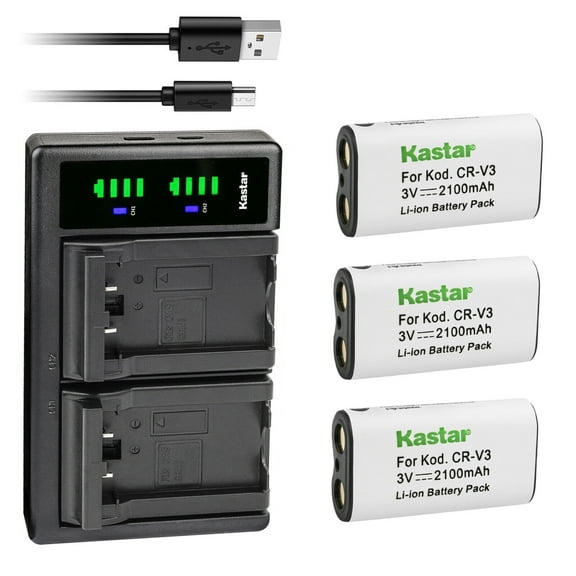 Kastar 3-Pack CR-V3 Battery and LTD2 USB Charger Replacement for Samsung Digimax 401, Digimax 420, Digimax 430, Digimax 530, Digimax D30, Digimax U-CA 3, Digimax V3, Digimax V4, Digimax V40