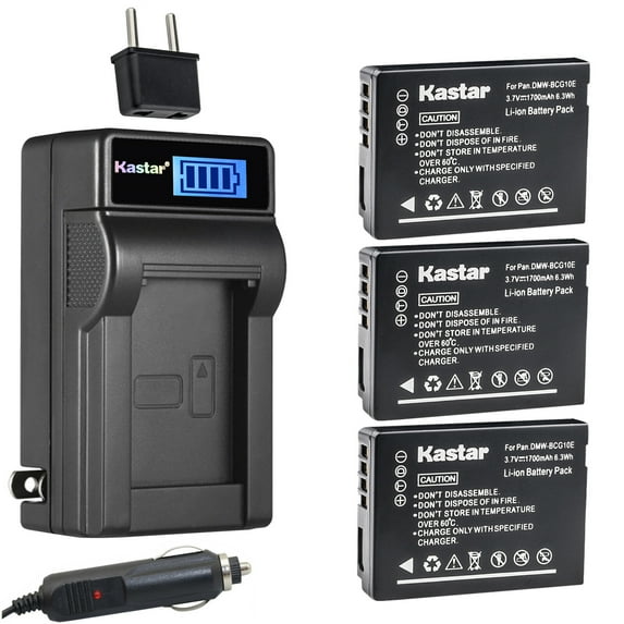 Kastar 3-Pack DMW-BCG10 Battery and LCD AC Charger Compatible with Panasonic Lumix DMC-TZ35, Lumix DMC-TZ65, Lumix DMC-ZR1, Lumix DMC-ZR3, Lumix DMC-ZS1, Lumix DMC-ZS3, Lumix DMC-ZS5 Digital Camera