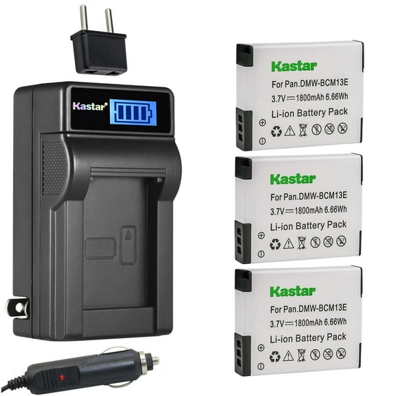Kastar 3-Pack DMW-BCM13 Battery and LCD AC Charger Compatible with Panasonic Lumix DMC-ZS35 DMC-ZS35K DMC-ZS35W, Lumix DMC-ZS40 DMC-ZS40K DMC-ZS40S, Lumix DMC-ZS45 DMC-ZS45K, Lumix DMC-ZS50 DMC-ZS50K