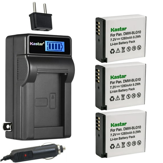 Kastar 3-Pack DMW-BLG10 Battery and LCD AC Charger Compatible with Panasonic Lumix DMC-ZS100, Lumix DMC-ZS110, Lumix DMC-ZS200, Lumix DMC-TX1, Lumix DMC-TZ100, Lumix DMC-TZ101, Lumix DMC-TZ80 Cameras