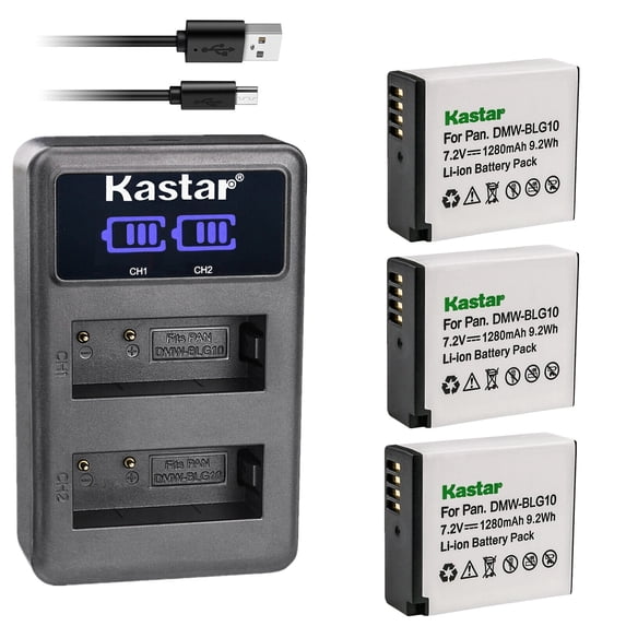 Kastar 3-Pack DMW-BLG10 Battery and LED2 USB Charger Compatible with Panasonic Lumix DC-ZS200, Lumix DC-GX9, Lumix DC-G100, Lumix DC-LX100 II, Lumix DMC-GF3, Lumix DMC-GF3C, Lumix DMC-GF3K Camera