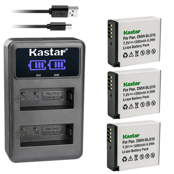 Kastar 3-Pack DMW-BLG10 Battery and LED2 USB Charger Compatible with Panasonic Lumix DMC-GF3W, Lumix DMC-GF5, Lumix DMC-GF6, Lumix DMC-GF6K, Lumix DMC-GF6R, Lumix DMC-GF6T, Lumix DMC-GF6W Camera