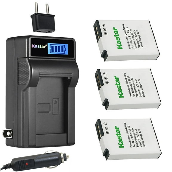 Kastar 3-Pack EN-EL12 Battery and LCD AC Charger Compatible with Nikon Coolpix A900, Coolpix A1000, Coolpix B600, Coolpix W300, Coolpix AW100, Coolpix AW100s, Coolpix AW110, Coolpix AW110s Cameras